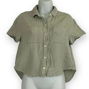 Madewell Soft Green Blouse Top XS Linen Blend Women's